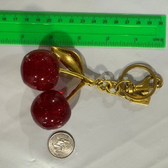 Valentines Day Coach Red Cherry Bag Charm Keychain Resin Metal Brass NWOT - Picture 6 of 6